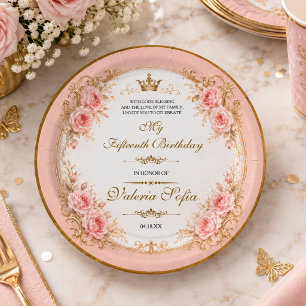 Emerald Green Gold Butterfly Quinceañera 15th Paper Plate