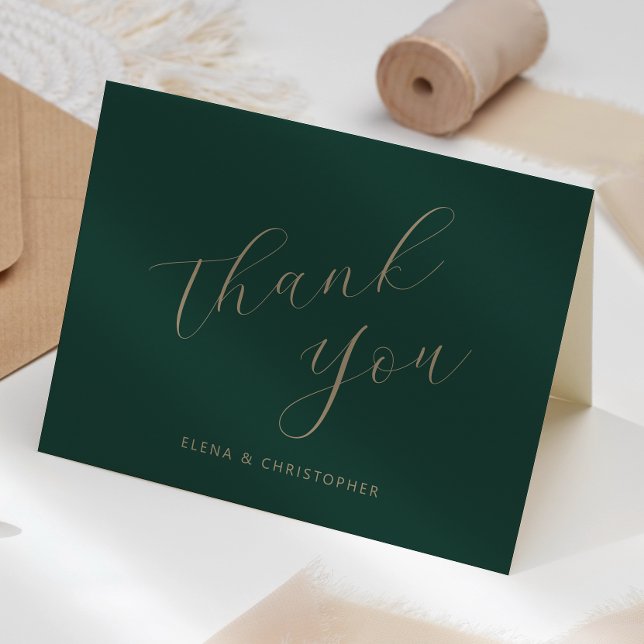 Emerald Green Gold Calligraphy Wedding Thank You Card (Creator Uploaded)