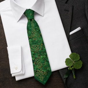 Emerald Green Gold Celtic Knot St Patrick's Day Tie