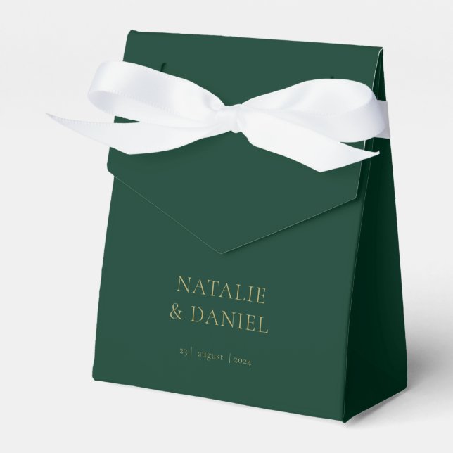  Emerald Green & Gold Chic Wedding Favour Box (Front Side)
