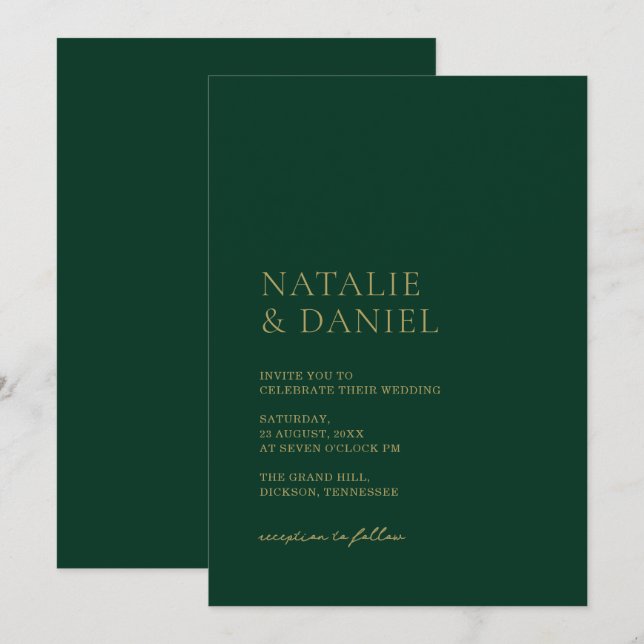 Emerald Green & Gold Chic Wedding Invitation (Front/Back)