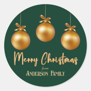 Emerald Green Gold Christmas Ornaments Classic Round Sticker