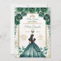Emerald Green & Gold Crown Mis Quince Butterfly