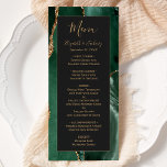 Emerald Green Gold Dark Wedding Menu<br><div class="desc">This elegant modern wedding menu features an emerald green watercolor agate background. The customisable text combines gold-coloured whimsical handwriting script with italic and copperplate fonts on a slate black background. The reverse side features a matching emerald green and gold agate design.</div>