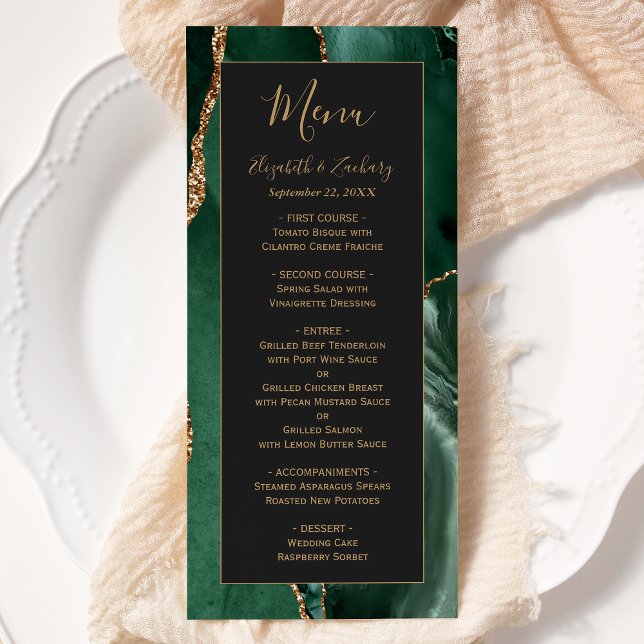 Emerald Green Gold Dark Wedding Menu (Creator Uploaded)