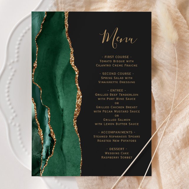Emerald Green Gold Dark Wedding Menu (Creator Uploaded)
