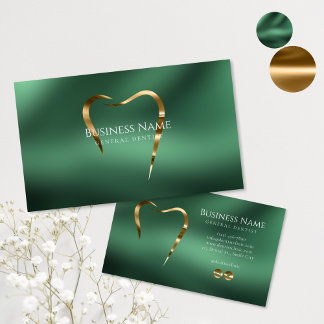 Emerald Green & Gold Dentist Business Card