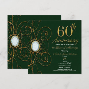 Emerald Green & Gold Diamond 60 60th Anniversary Invitation