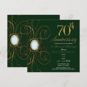 Emerald Green & Gold Diamond 70 70th Anniversary Invitation