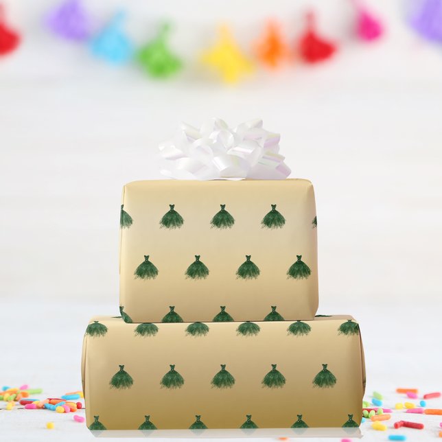 Emerald green gold dress birthday girl wrapping paper (Creator Uploaded)