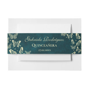 Emerald Green Gold Elegant Butterfly Quinceañera Invitation Belly Band