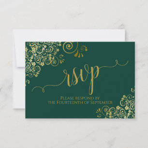 Emerald Green & Gold Elegant Calligraphy Wedding RSVP Card