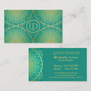 Emerald Green Gold Elegant Light Mandala Business Card