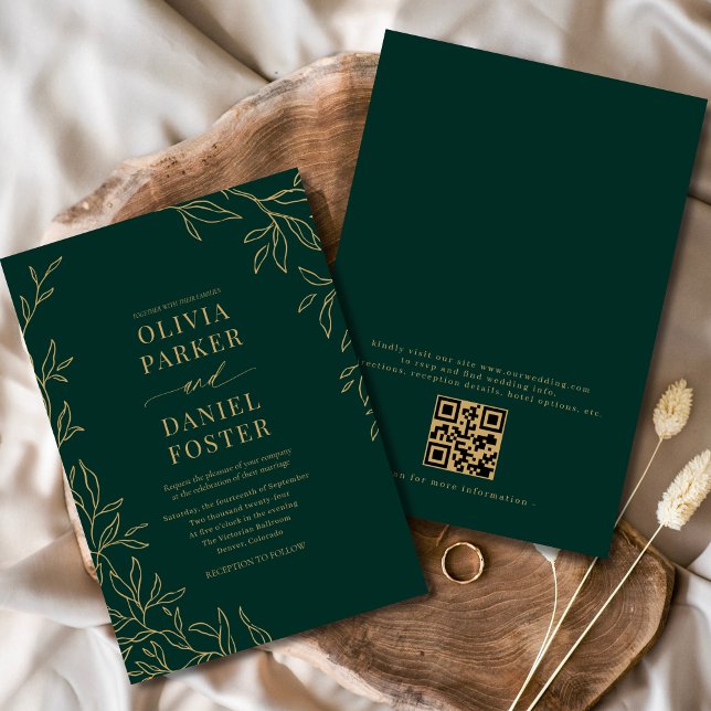 Emerald Green Gold Elegant QR Code Wedding Invitation (Creator Uploaded)