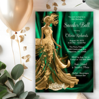 Emerald Green Gold Elegant Sneaker Ball Invitation