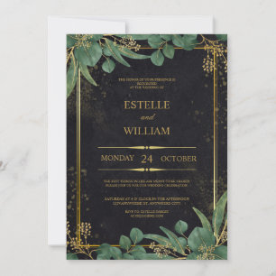 Emerald Green & Gold Elegant Wedding Invitation