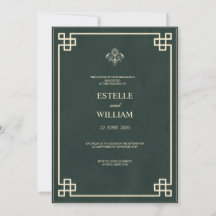 Emerald Green & Gold Elegant Wedding Invitation