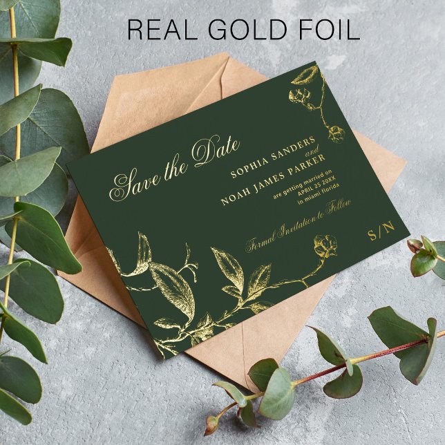 Emerald green gold elegant wedding save the date (Creator Uploaded)