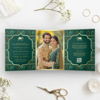 Emerald Green Gold Elephant Indian Photo Wedding