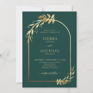 Emerald Green Gold Eucalyptus Foliage Wedding Arch Invitation