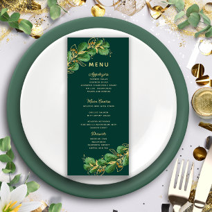 Emerald Green & Gold Eucalyptus Greenery Elegant Menu