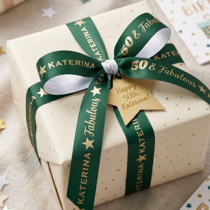 Emerald Green Gold Fabulous Birthday Satin Ribbon