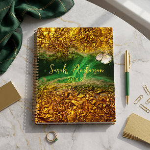 Emerald Green Gold Faux Foil Agate Name and Year Planner