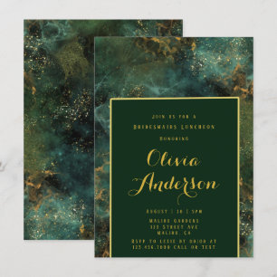 Emerald Green & Gold Fleck Bridesmaids Luncheon Invitation