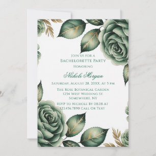 Emerald Green & Gold Floral Bachelorette Party Invitation