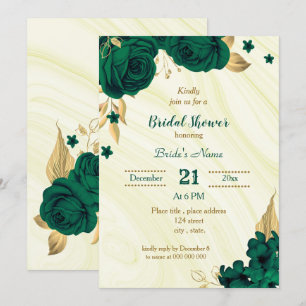 emerald green gold floral bridal shower invitation