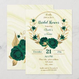 emerald green gold floral bridal shower invitation