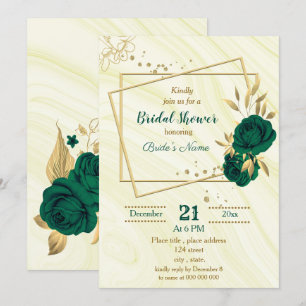 emerald green gold floral bridal shower invitation