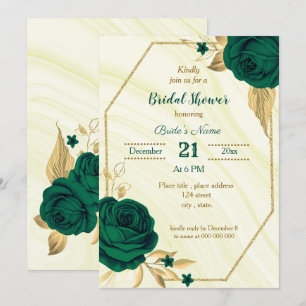 emerald green gold floral bridal shower invitation