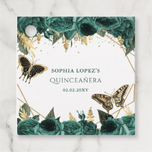 Emerald Green Gold Floral Elegant Quinceanera   Favour Tags