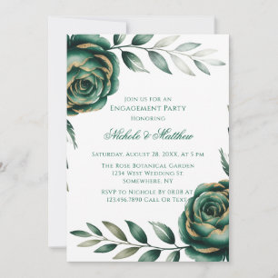 Emerald Green & Gold Floral Engagement Party Invitation