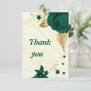 emerald green gold floral geometric thank you card