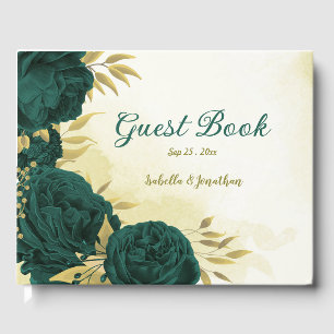 Emerald green gold floral guest book