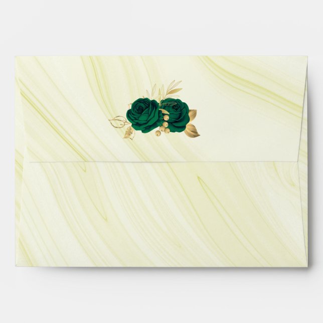 emerald green gold floral marble wedding envelope (Back (Top Flap))