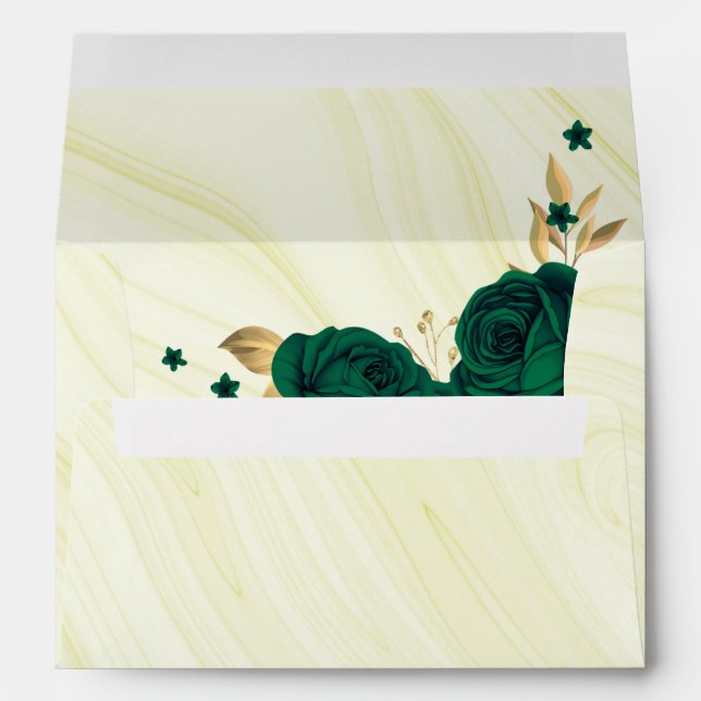 emerald green gold floral marble wedding envelope (Back (Bottom))