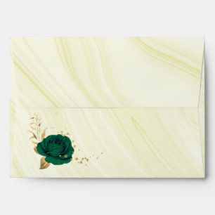 emerald green gold floral marble wedding envelope