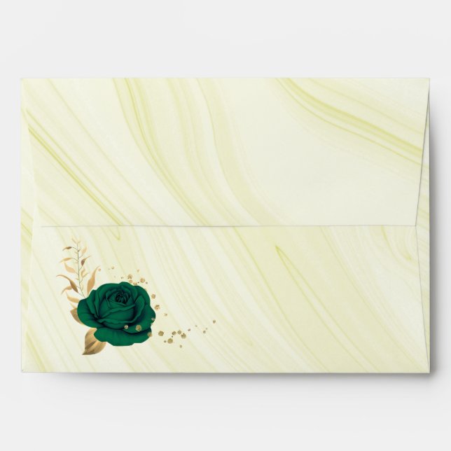 emerald green gold floral marble wedding envelope (Back (Top Flap))