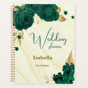 emerald green gold floral marble wedding planner