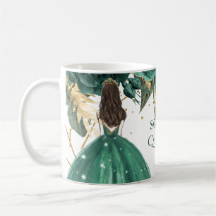 Emerald Green Gold Floral Princess Quinceanera   Coffee Mug