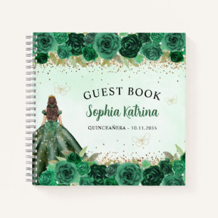 Emerald Green Gold Floral Princess Quinceañera Notebook