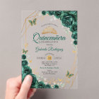 Emerald Green Gold Floral Quinceanera
