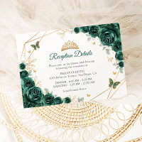Emerald Green Gold Floral Quinceanera Details