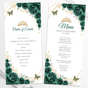 Emerald Green Gold Floral Quinceanera Program Menu