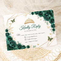 Emerald Green Gold Floral Quinceanera Reply