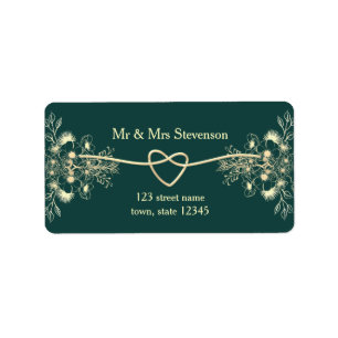 Emerald Green Gold Floral Return Address Label