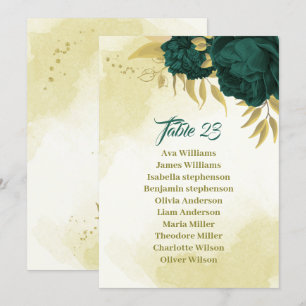 Emerald green gold floral seating chart card